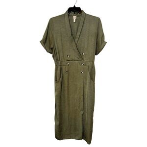 ASOS Olive Green Double-Breasted Midi Dress Sz 16